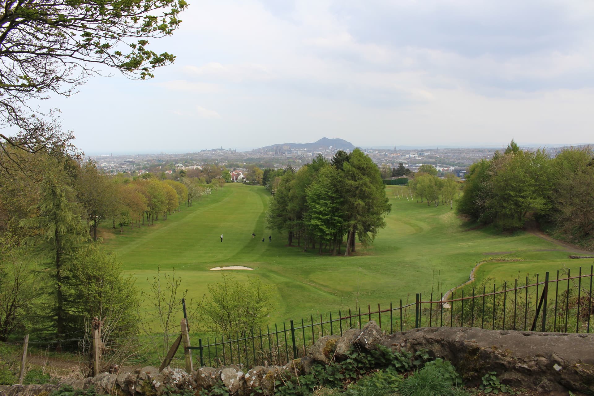Looking down the course at Murrayfield to Edinburgh and Arthur's Seat