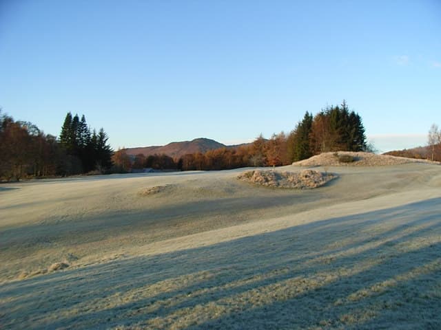 A frosty morning at Comrie, the hills of Strathearn beyond