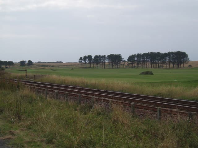 Arbroath Golf Links beyond the railway line