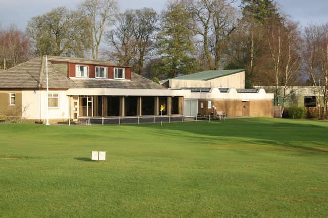 The 18th green and clubhouse at Ballochmyle, Mauchline