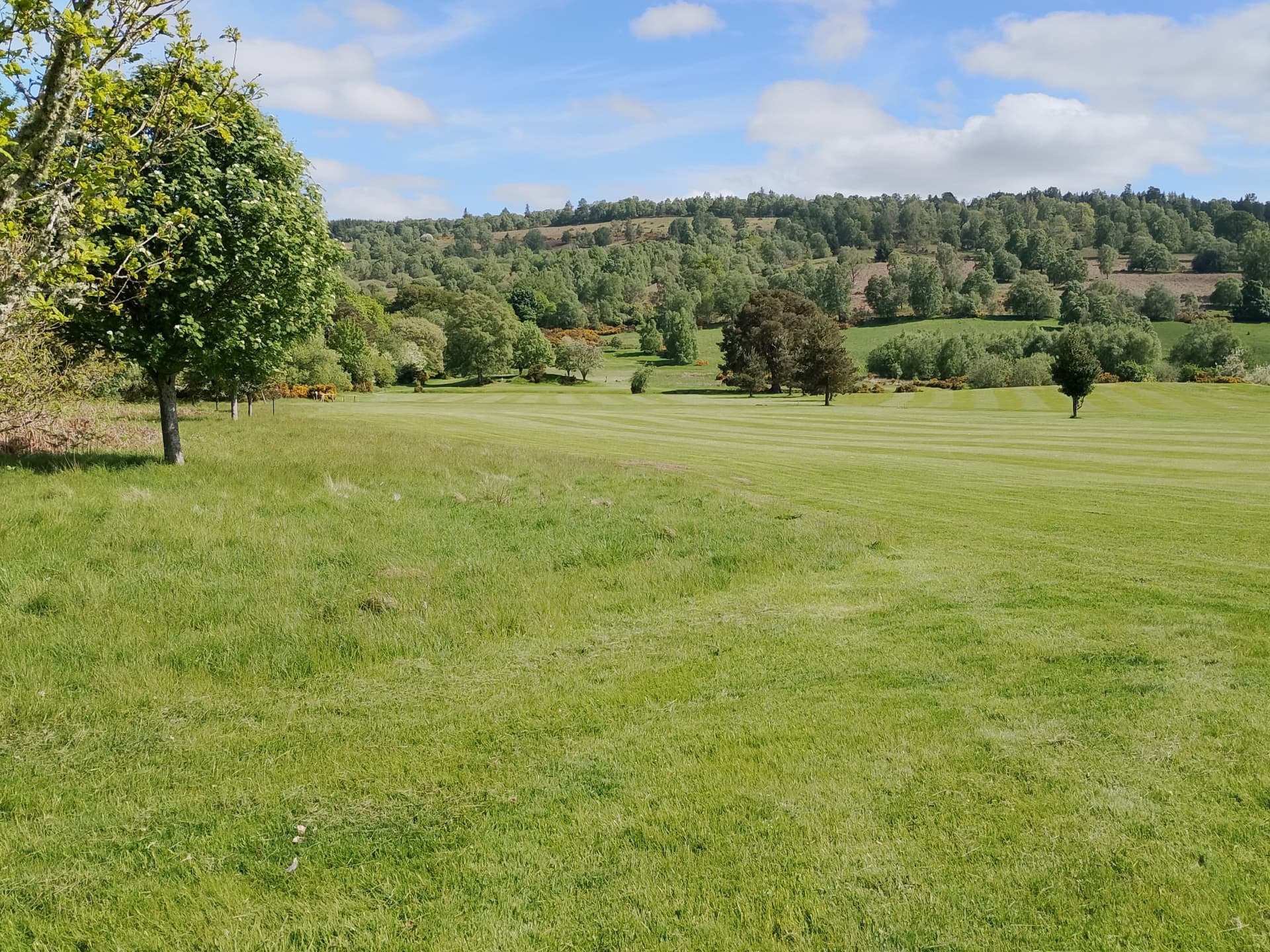Fairways at Dunkeld & Birnam with the wooded hills of the Tay valley behind