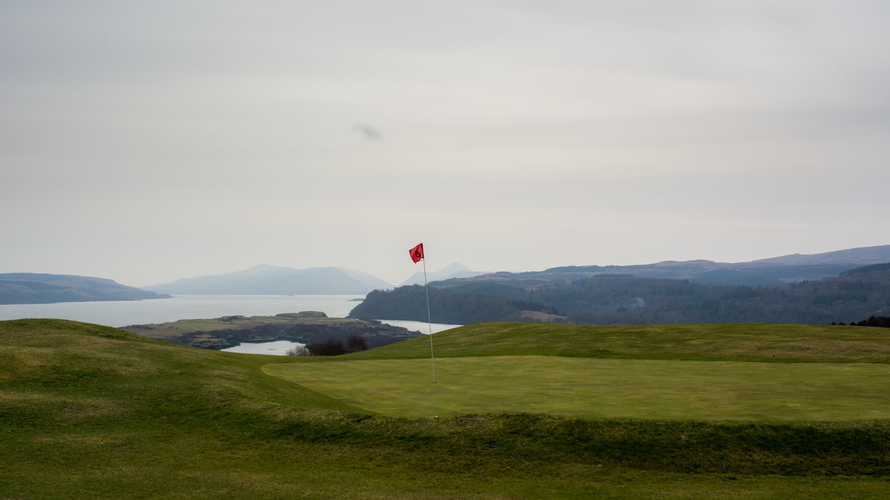 The 6th green at Tobermory, high above the Sound of Mull